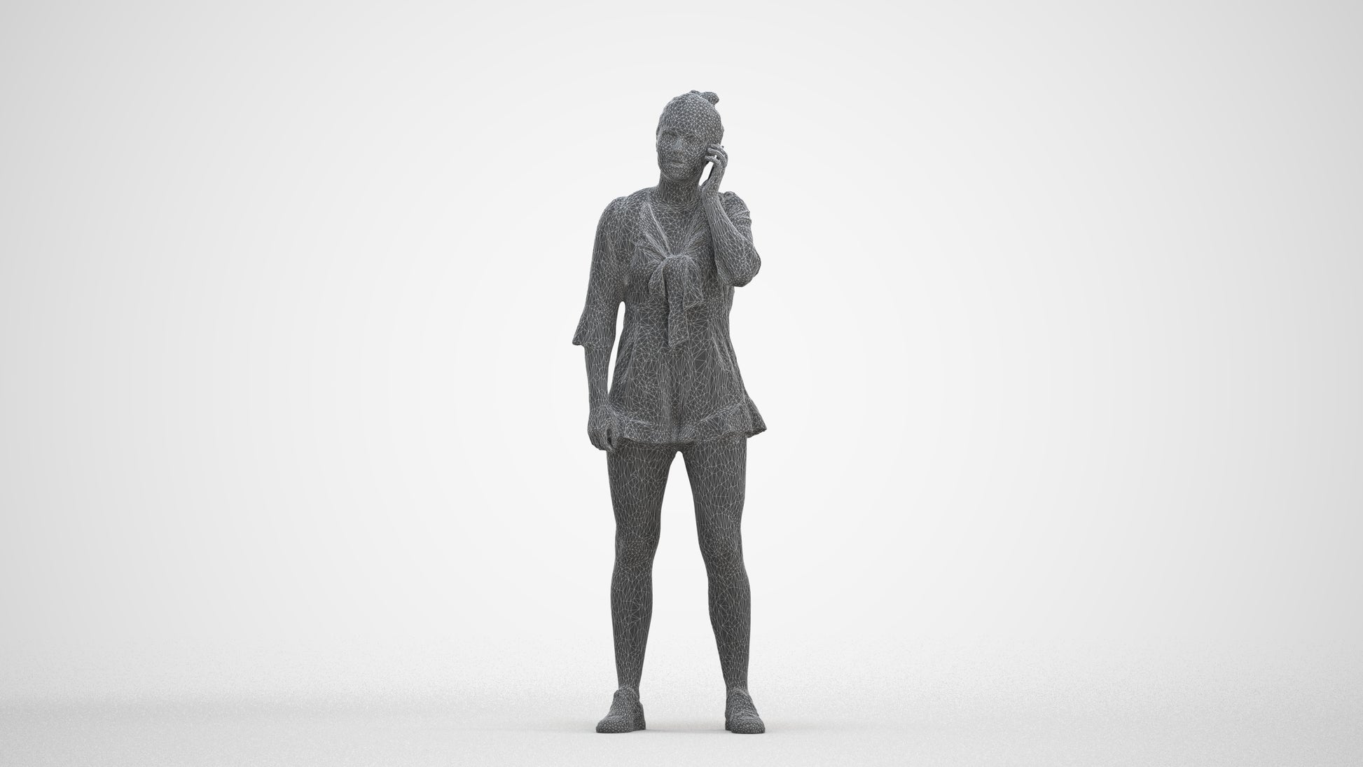 3D scanned girl kids casual, photorealistic archviz people for Enscape and SketchUp, three-quarter front view render