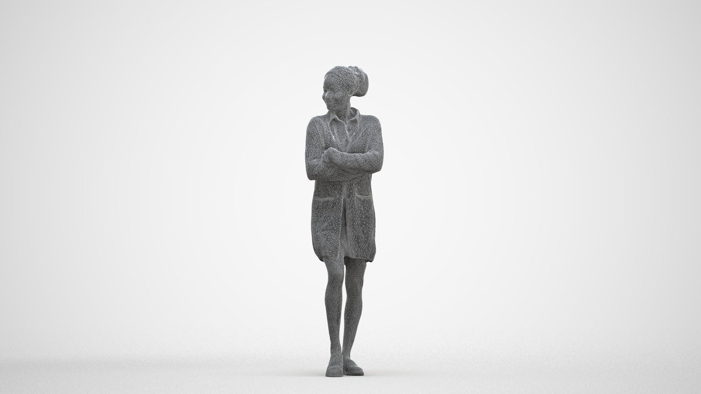 3D people model woman casual standing, scanned human for 3ds Max rendering, three-quarter front view render
