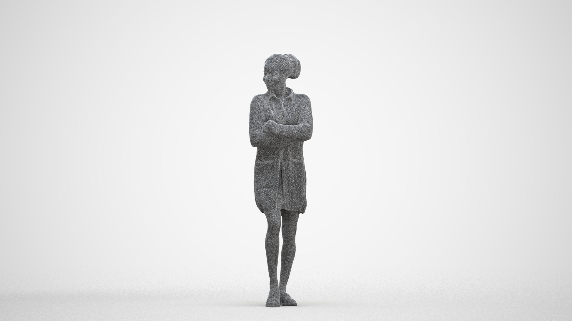3D people model woman casual standing, scanned human for 3ds Max rendering, three-quarter front view render