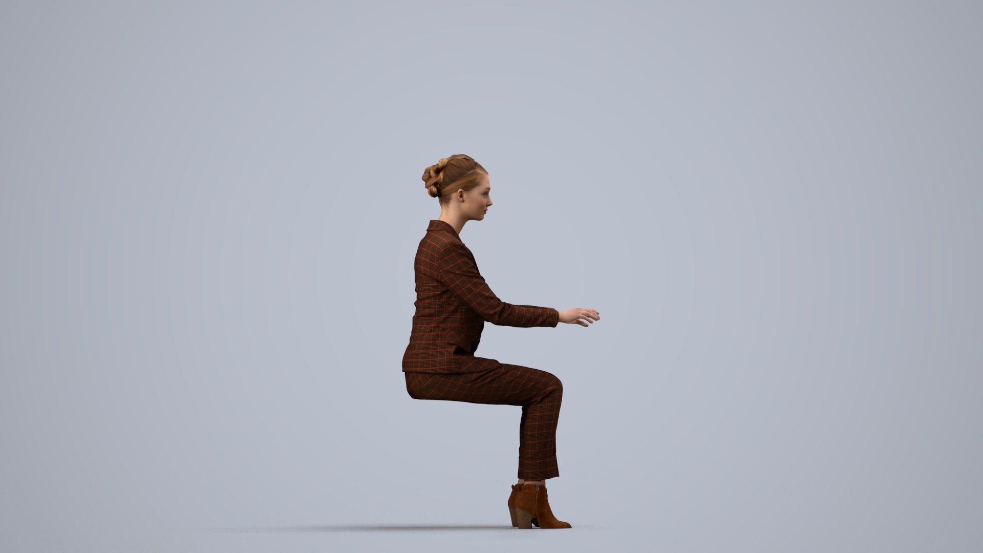 realistic 3D people woman business, render-ready for V-Ray and Corona, FBX OBJ, side view render