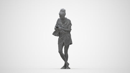 3D scanned woman standing casual, photorealistic archviz people for Enscape and SketchUp, wireframe back view