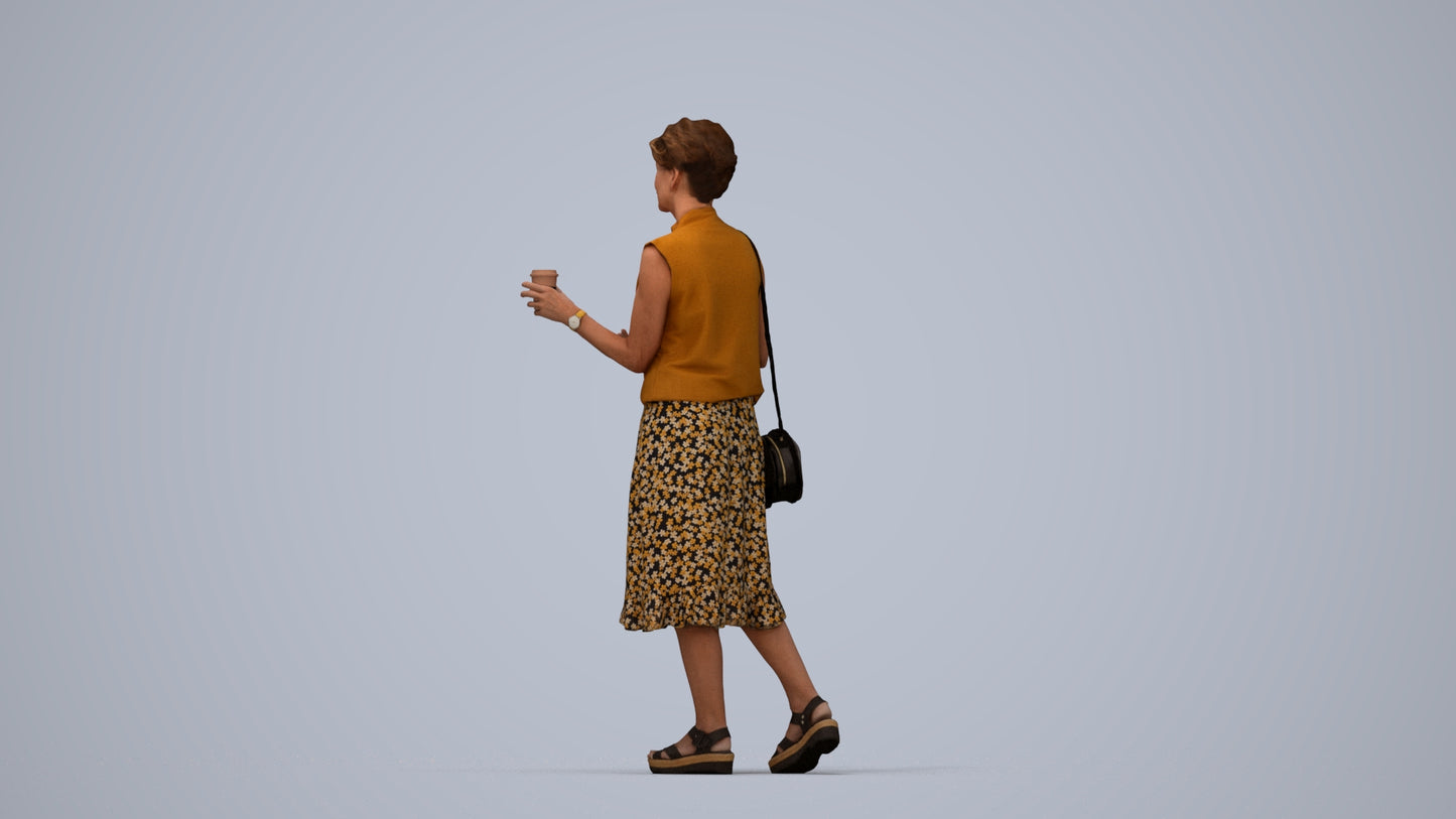 photogrammetry 3D woman casual standing, realistic human model archviz FBX, top-down view render