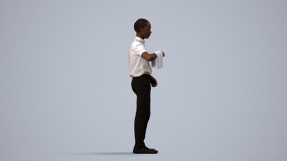 realistic 3D human boy hospitality, archviz people FBX OBJ for Blender, side view render