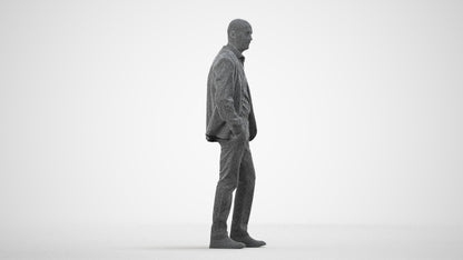 3D scanned senior man business, photorealistic archviz people for Enscape and SketchUp, wireframe side view