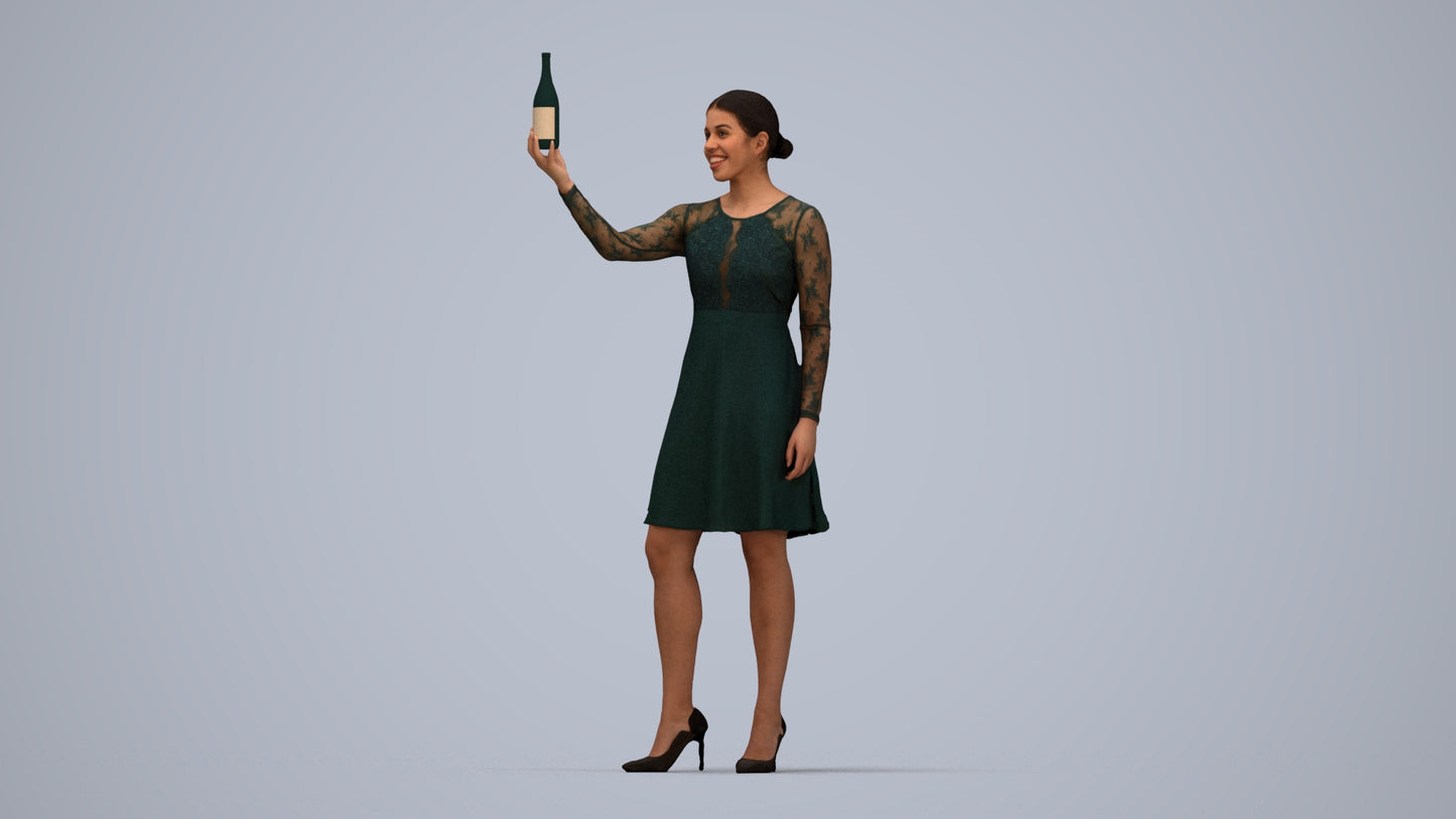photogrammetry 3D woman casual hospitality, realistic human model archviz FBX, top-down view render