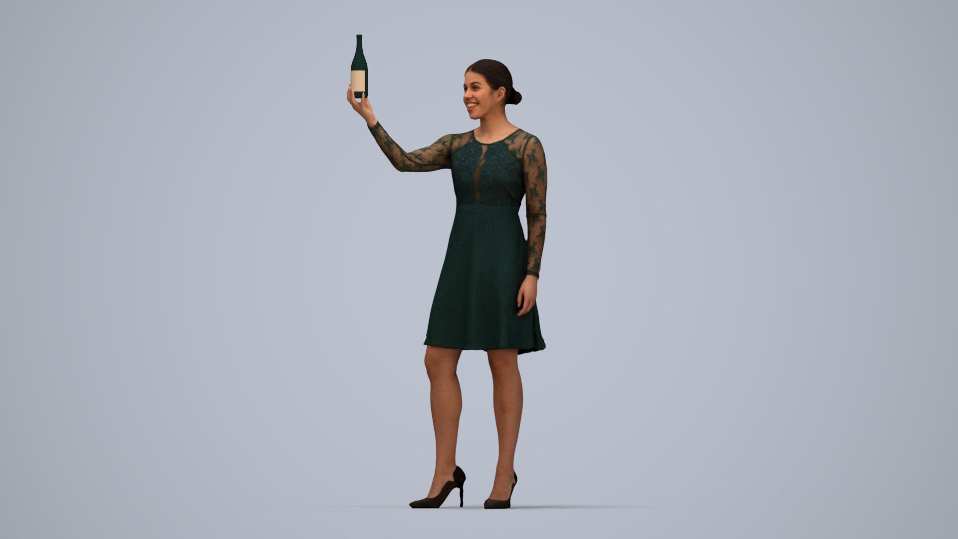 photogrammetry 3D woman casual hospitality, realistic human model archviz FBX, top-down view render