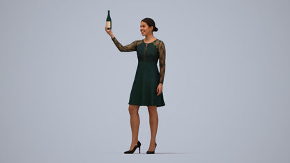 photogrammetry 3D woman casual hospitality, realistic human model archviz FBX, top-down view render