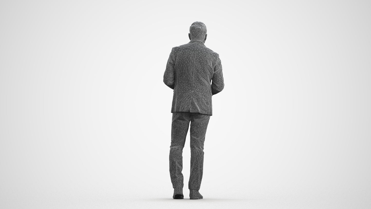 realistic 3D human man business standing, archviz people FBX OBJ for Blender, wireframe front view