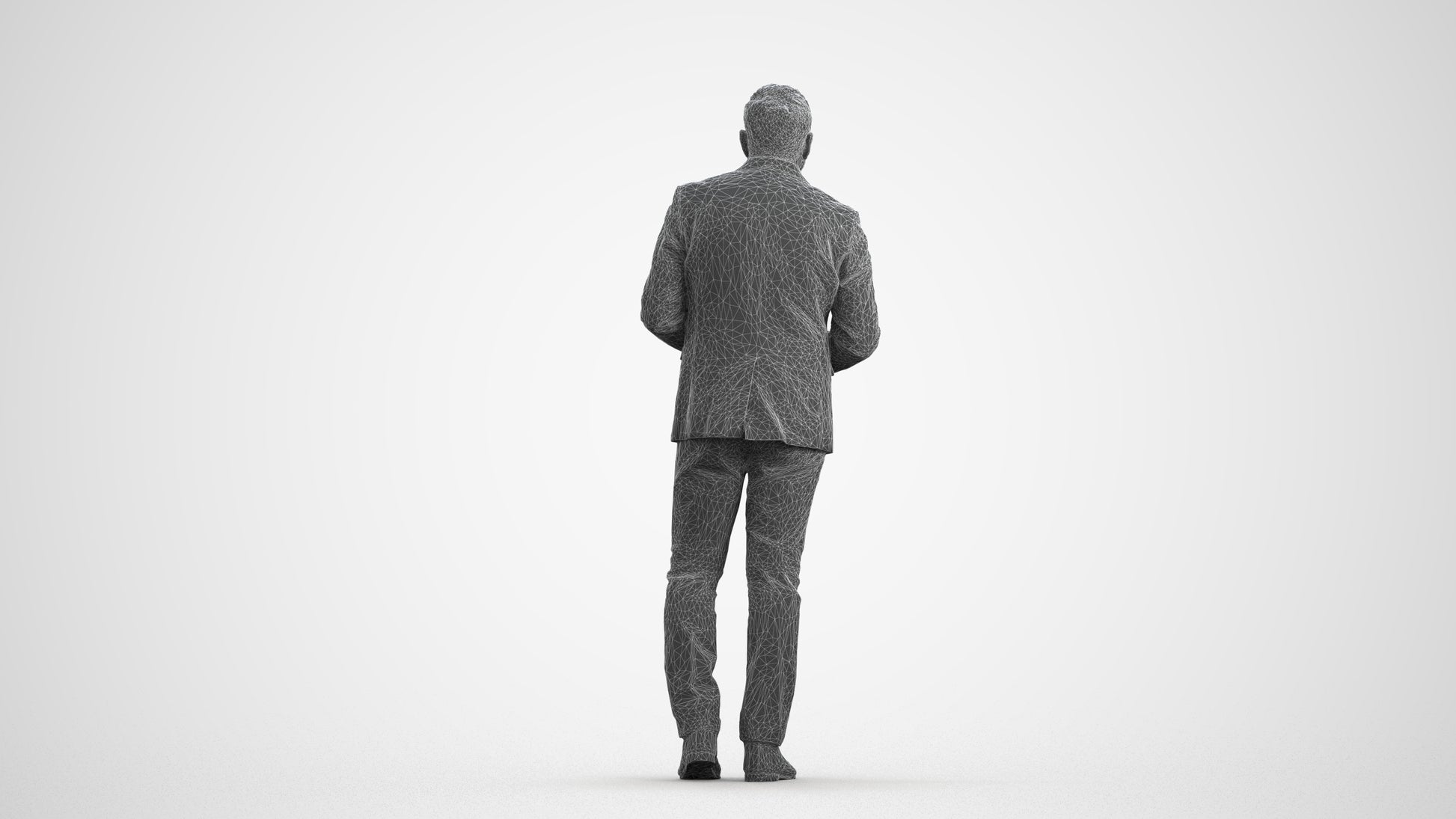 realistic 3D human man business standing, archviz people FBX OBJ for Blender, wireframe front view
