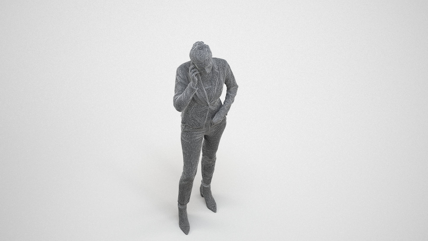 scanned 3D woman business, photogrammetry people for Enscape and V-Ray, wireframe side view