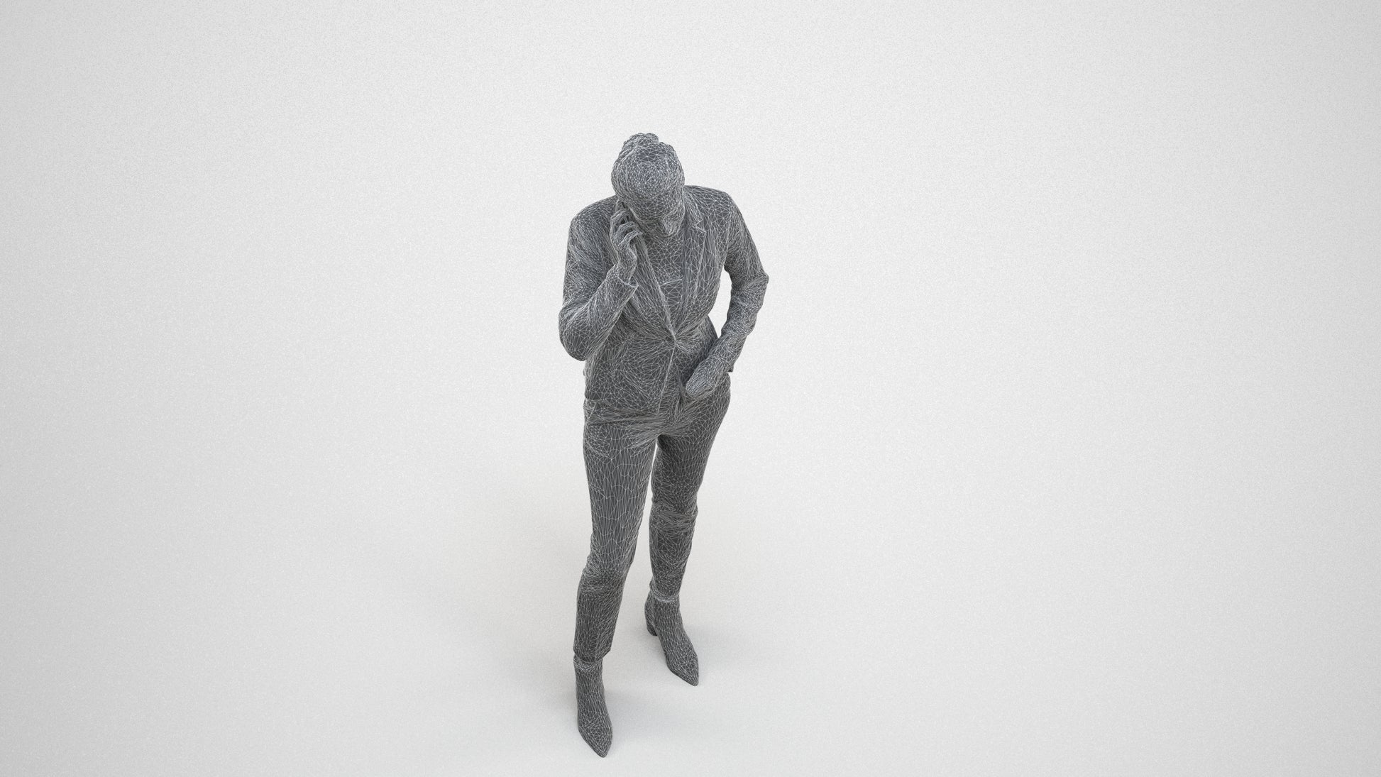 scanned 3D woman business, photogrammetry people for Enscape and V-Ray, wireframe side view