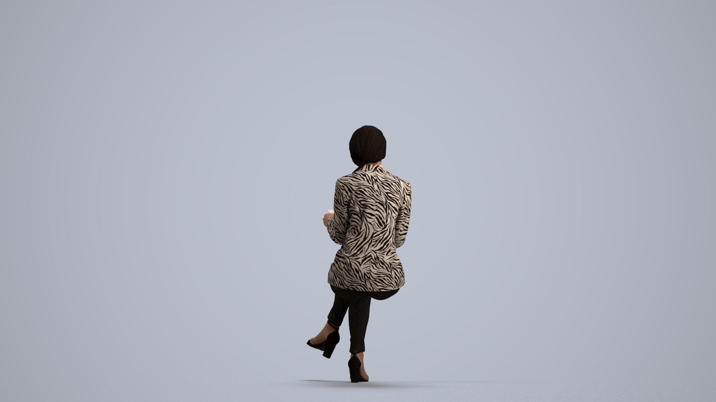 3D people model woman casual sitting, scanned human for 3ds Max rendering, front view render