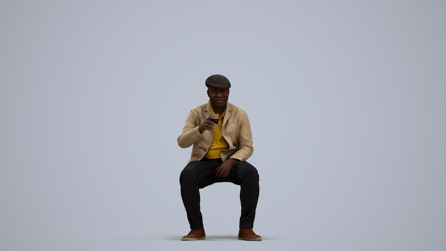 3D scanned man sitting casual, photorealistic archviz people for Enscape and SketchUp, standing pose render