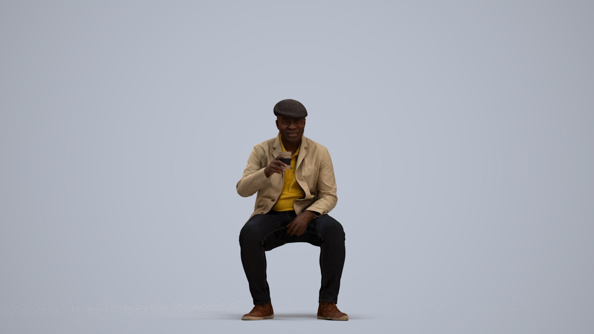 3D scanned man sitting casual, photorealistic archviz people for Enscape and SketchUp, standing pose render