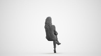 realistic 3D woman casual sitting, scanned archviz people for Blender and 3ds Max, wireframe front view