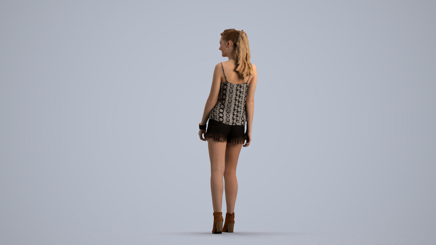 scanned 3D girl casual walking, photogrammetry people for Enscape and V-Ray, front view render