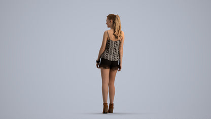 scanned 3D girl casual walking, photogrammetry people for Enscape and V-Ray, front view render
