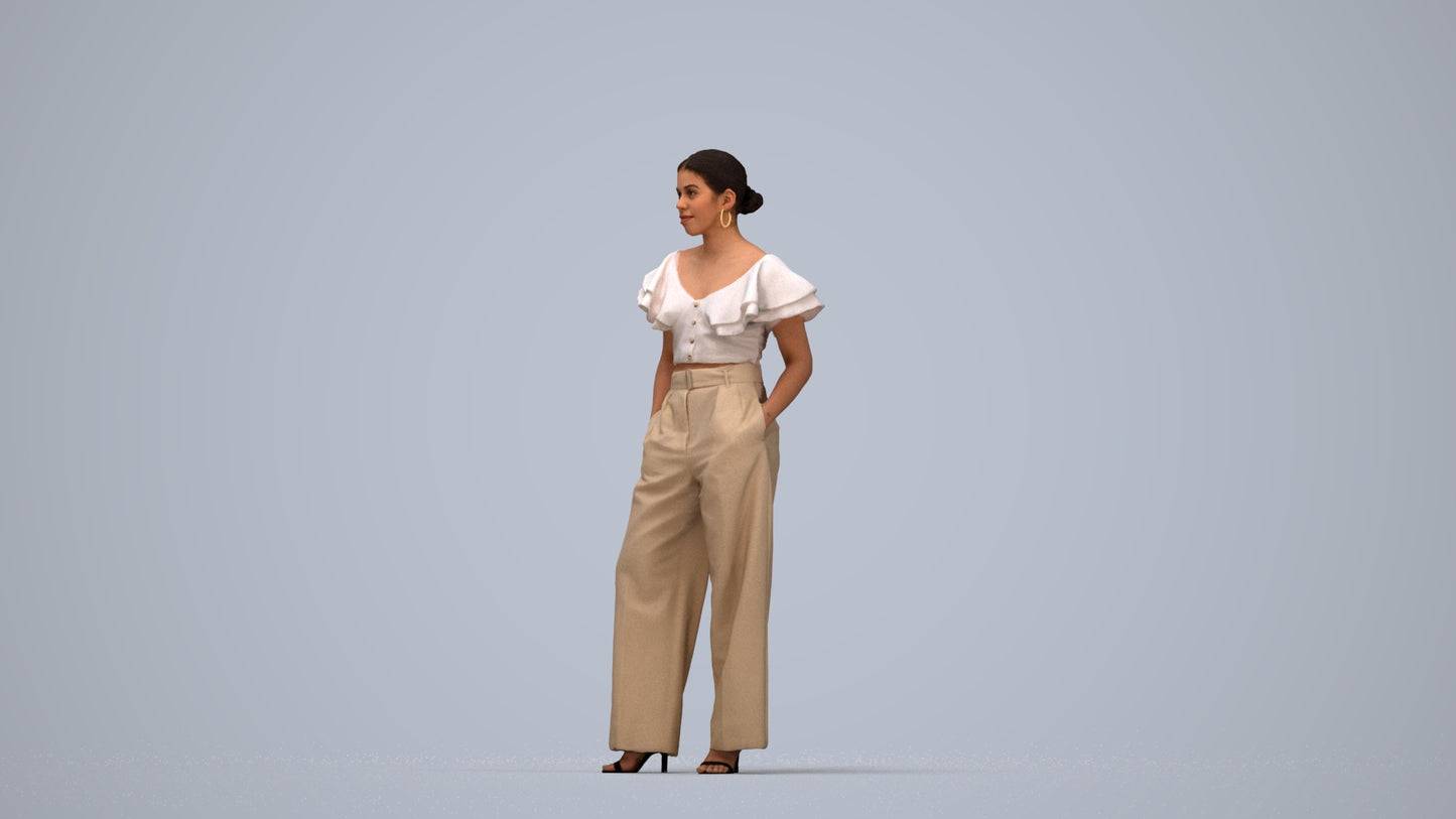 3D scanned woman standing business, photorealistic archviz people for Enscape and SketchUp, top-down view render