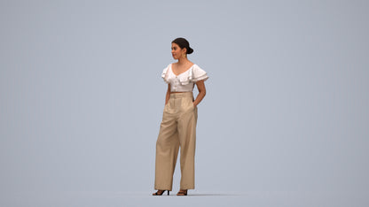 3D scanned woman standing business, photorealistic archviz people for Enscape and SketchUp, top-down view render