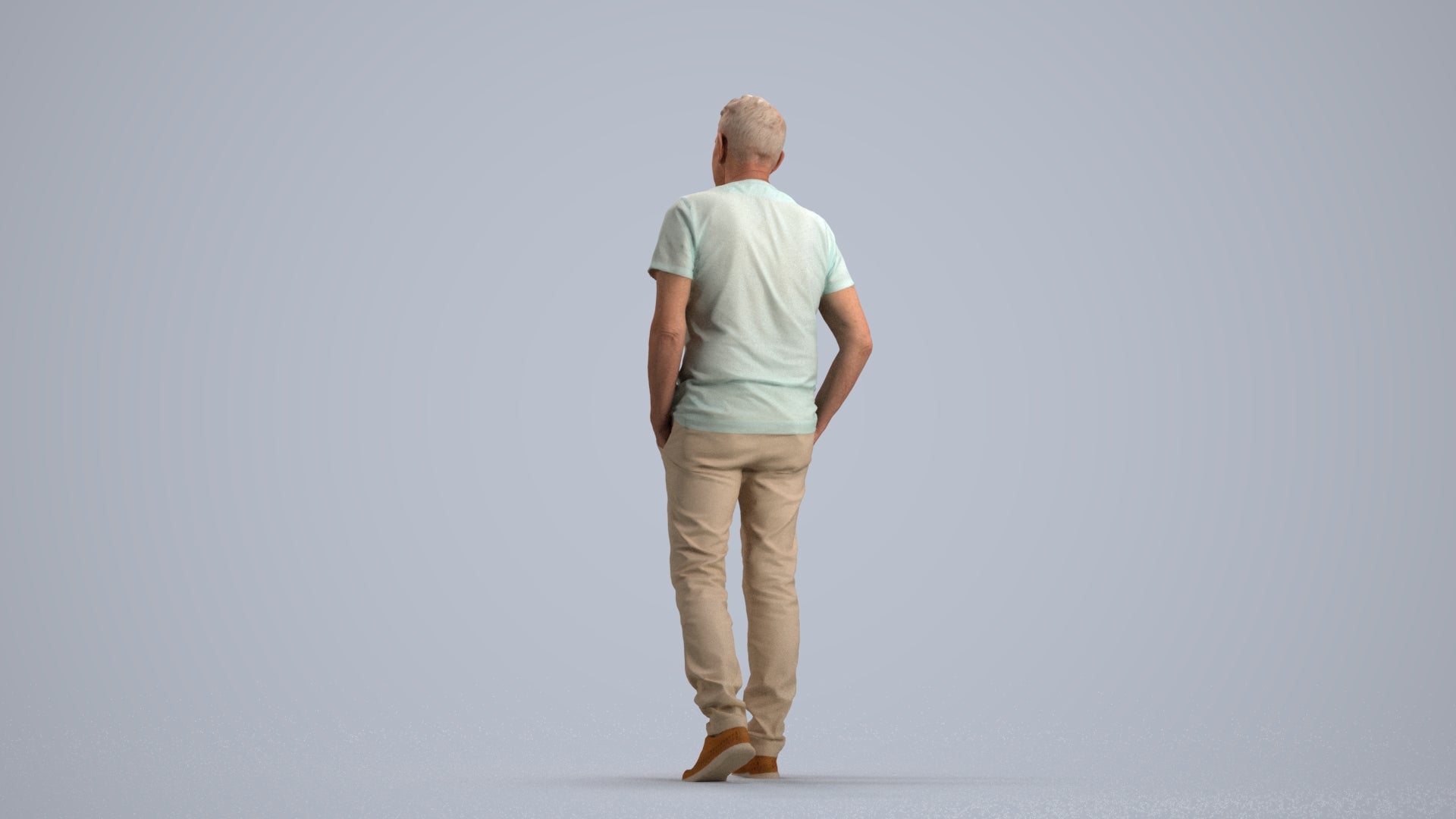 3D people model senior man casual walking, scanned human for 3ds Max rendering, front view render