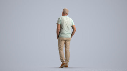 3D people model senior man casual walking, scanned human for 3ds Max rendering, front view render
