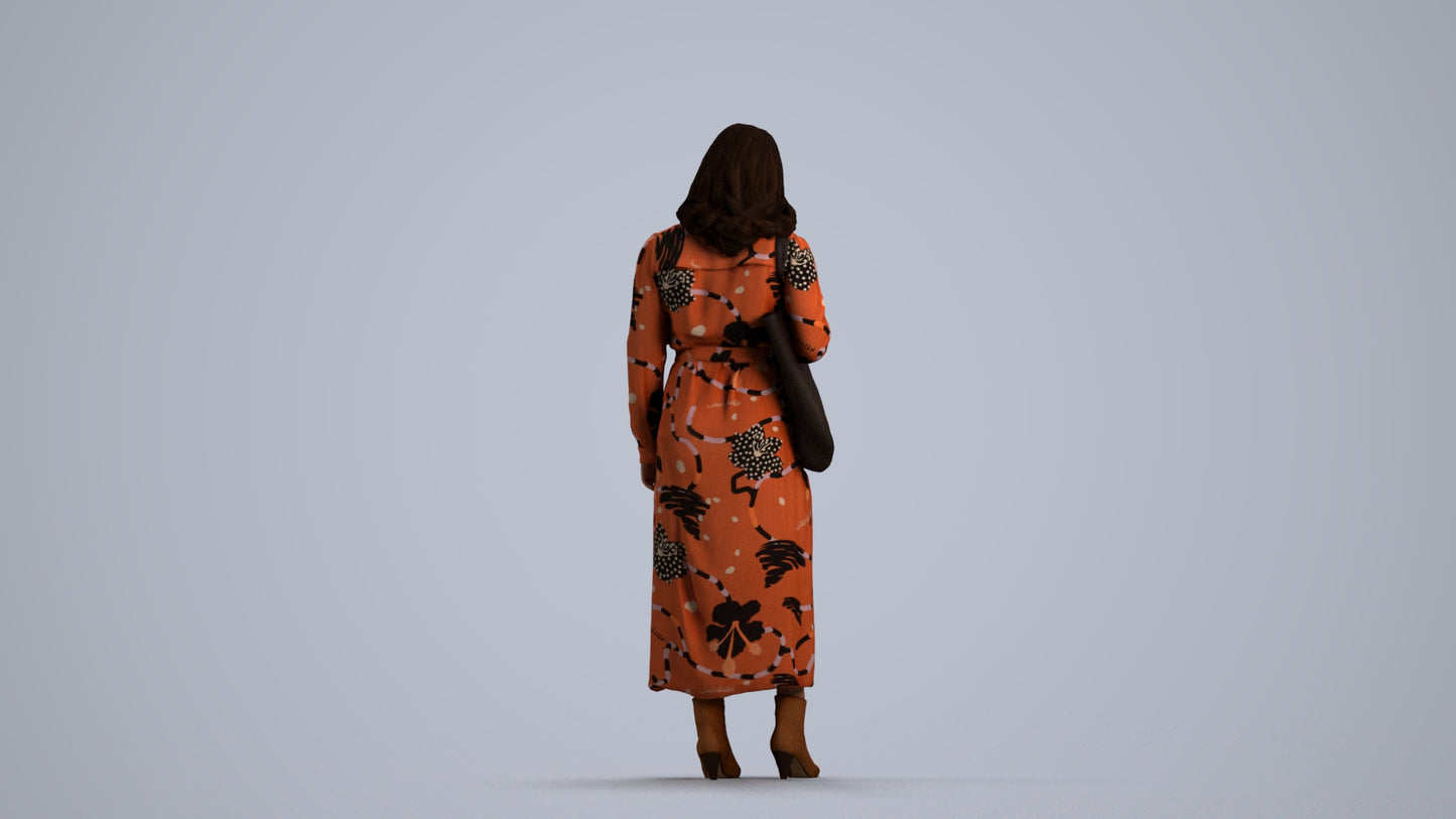 realistic 3D human woman casual standing, archviz people FBX OBJ for Blender, front view render