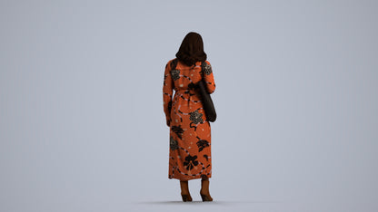 realistic 3D human woman casual standing, archviz people FBX OBJ for Blender, front view render