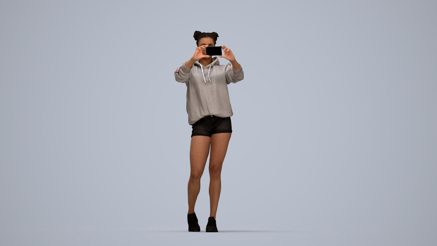 3D people model woman casual standing, scanned human for 3ds Max rendering, top-down view render