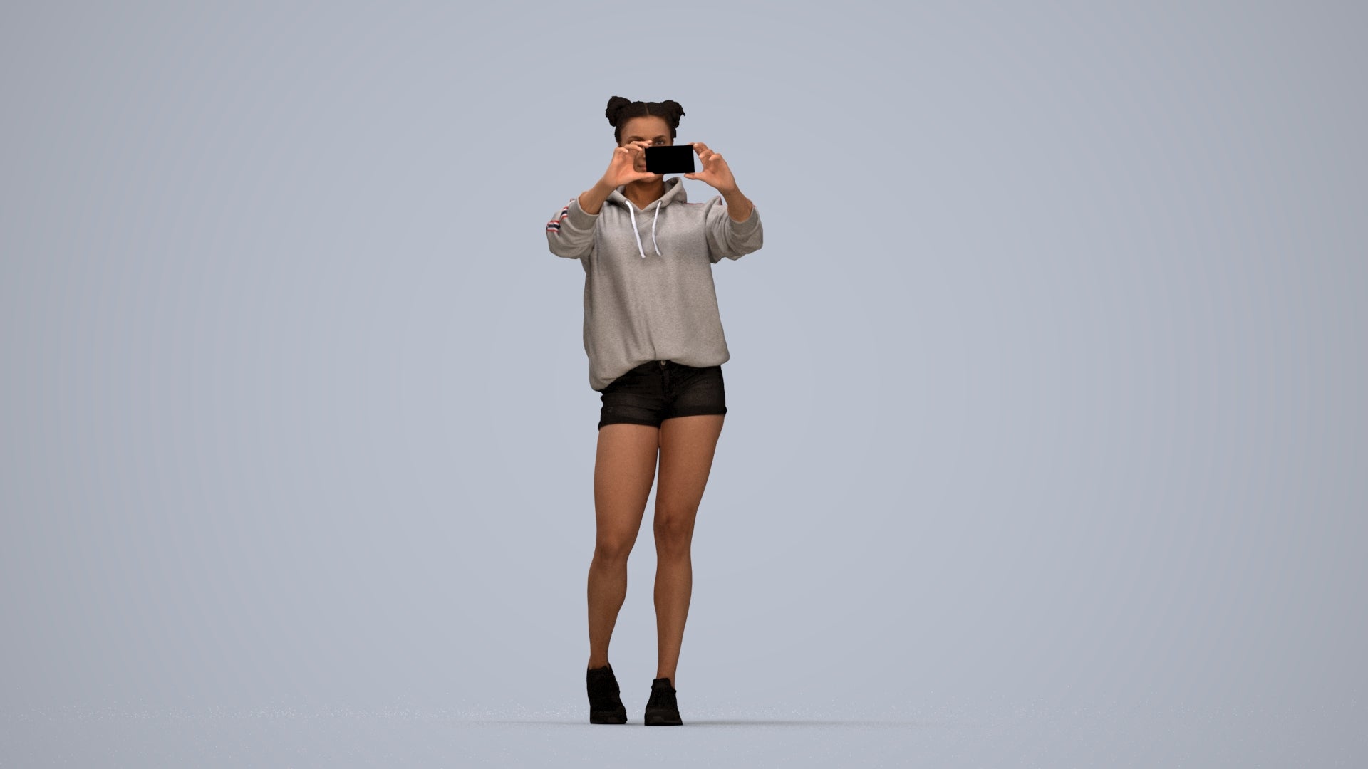 3D people model woman casual standing, scanned human for 3ds Max rendering, top-down view render