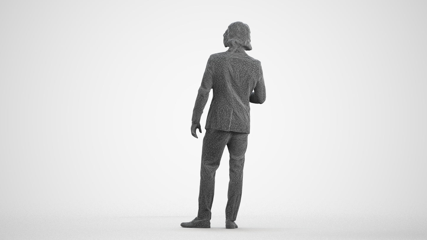 3D people model man business, scanned human for 3ds Max rendering, wireframe front view