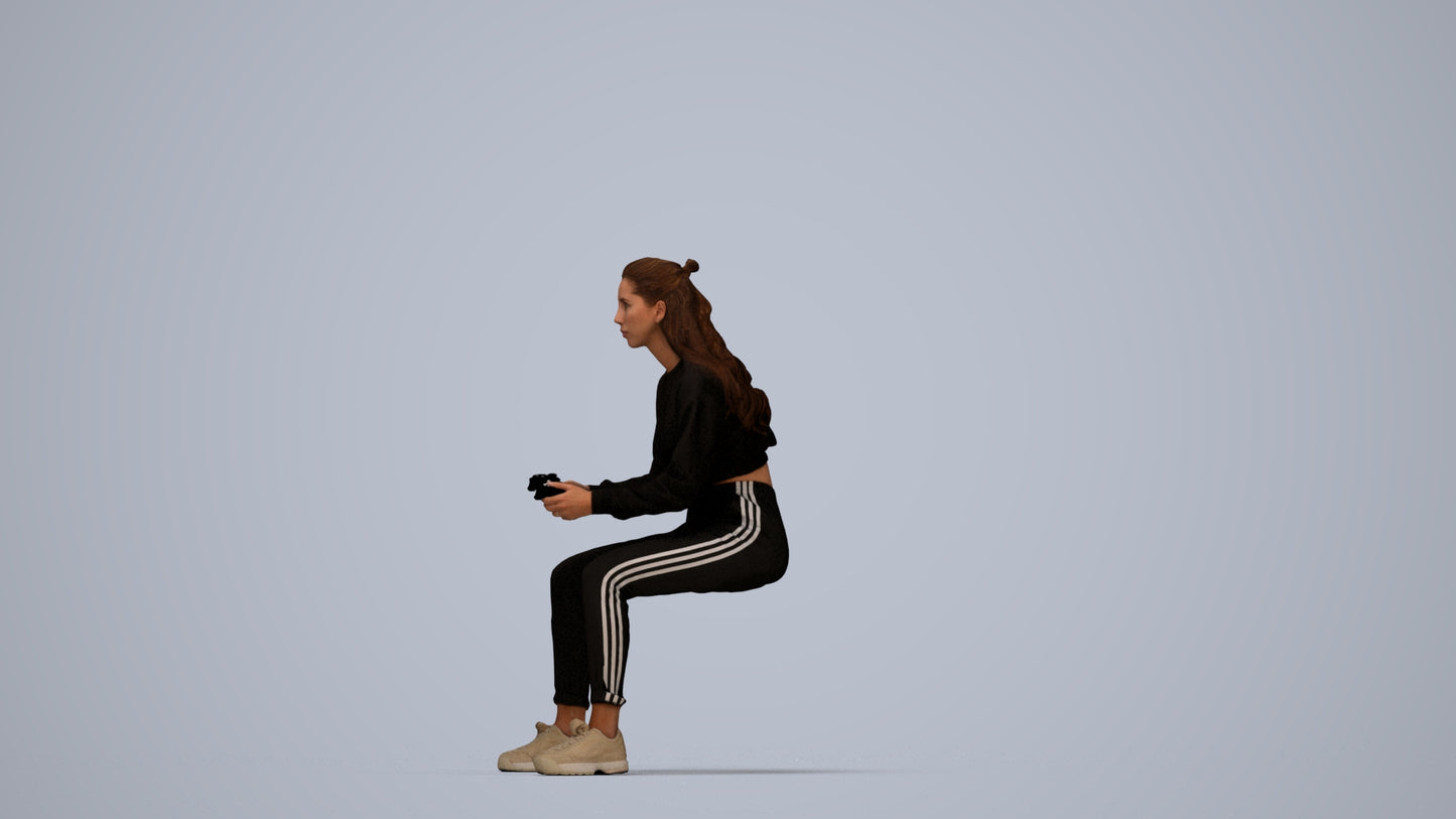 3D scanned woman sitting, photorealistic archviz people for Enscape and SketchUp, top-down view render