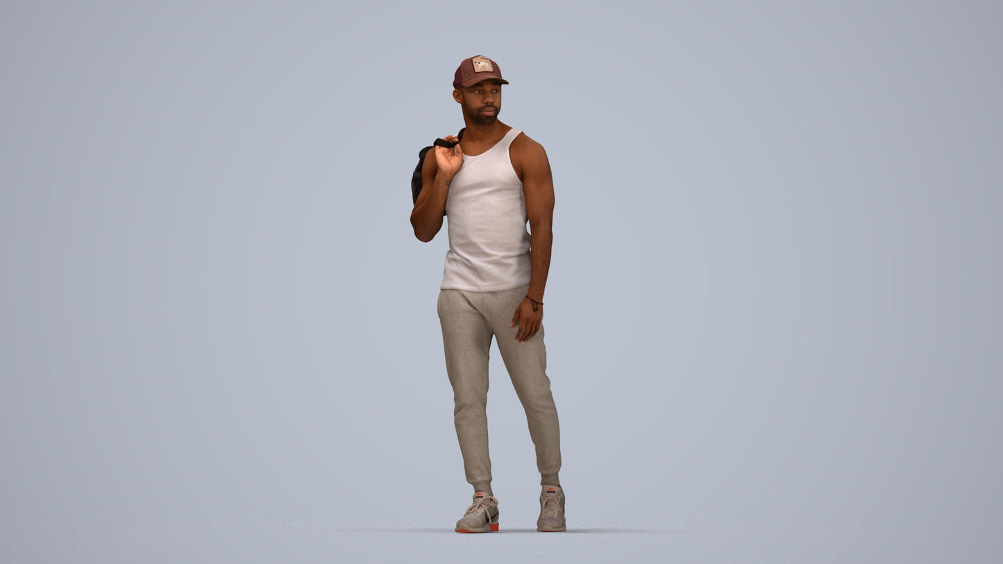 photogrammetry 3D man casual walking, realistic human model archviz FBX, top-down view render