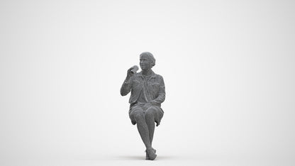 scanned 3D woman casual sitting, photogrammetry people for Enscape and V-Ray, three-quarter front view render