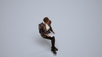 realistic 3D woman business sitting, scanned archviz people for Blender and 3ds Max, back view render