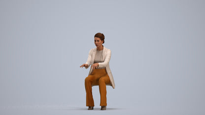 realistic 3D woman business sitting, scanned archviz people for Blender and 3ds Max, standing pose render