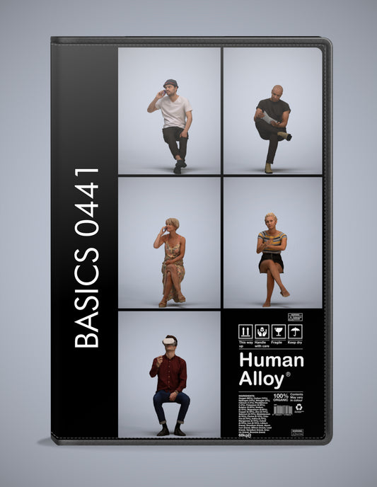 photogrammetry 3D people sitting collection, 5 realistic human models archviz FBX