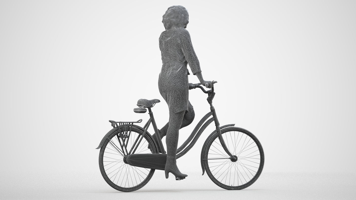 3D people model woman casual cycling, scanned human for 3ds Max rendering, wireframe side view