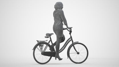 3D people model woman casual cycling, scanned human for 3ds Max rendering, wireframe side view