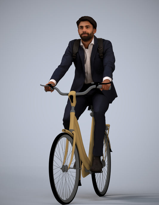 3D scanned man cycling business, photorealistic archviz people for Enscape and SketchUp