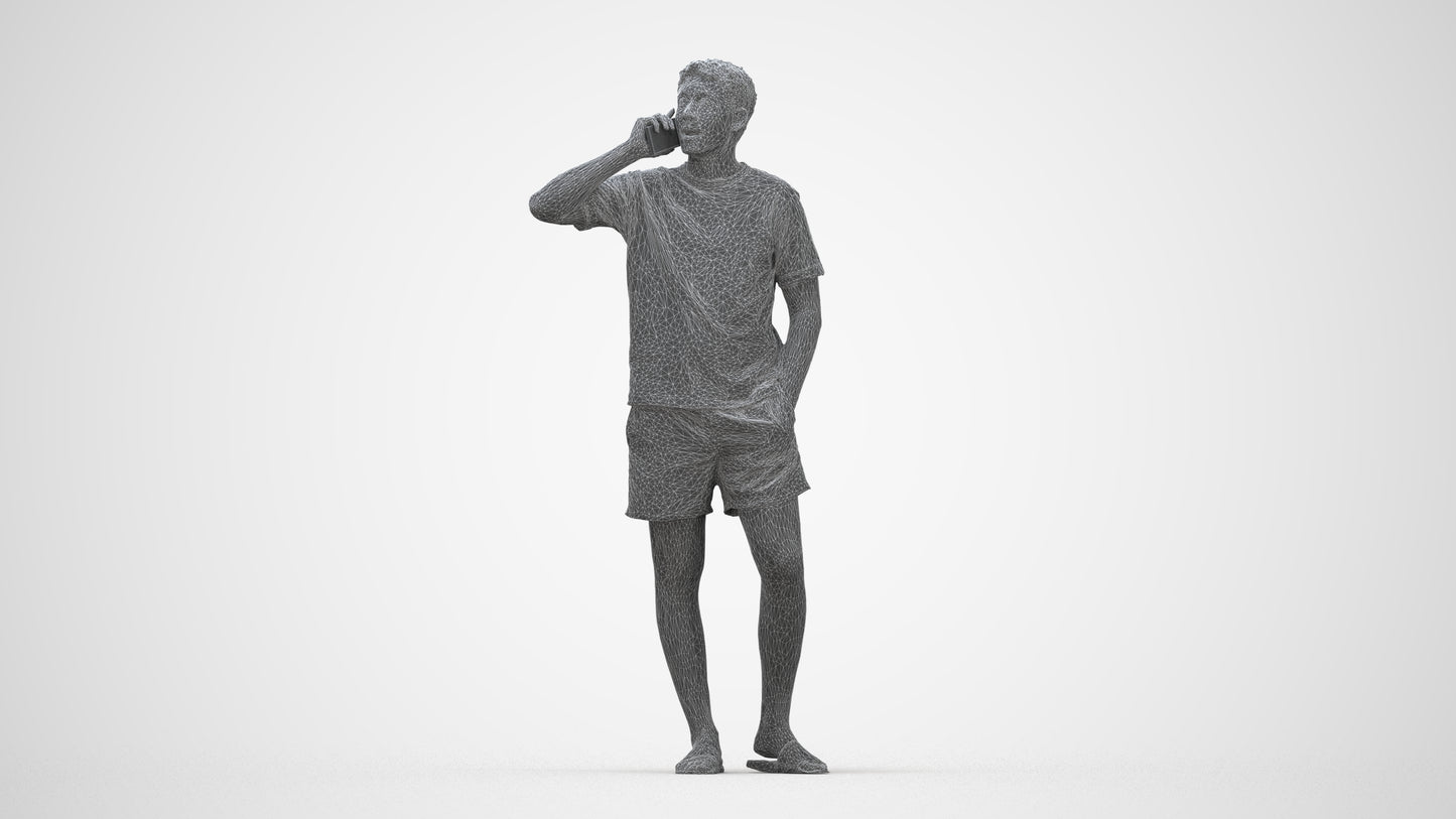 3D people model man casual standing, scanned human for 3ds Max rendering, wireframe back view