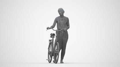 3D people model woman casual cycling, scanned human for 3ds Max rendering, wireframe back view