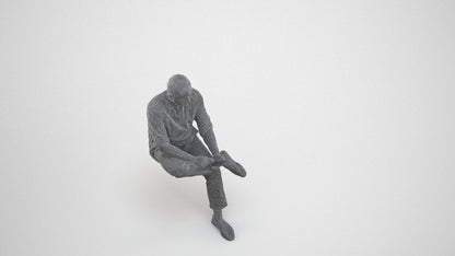 scanned 3D man casual sitting, photogrammetry people for Enscape and V-Ray, wireframe three-quarter view