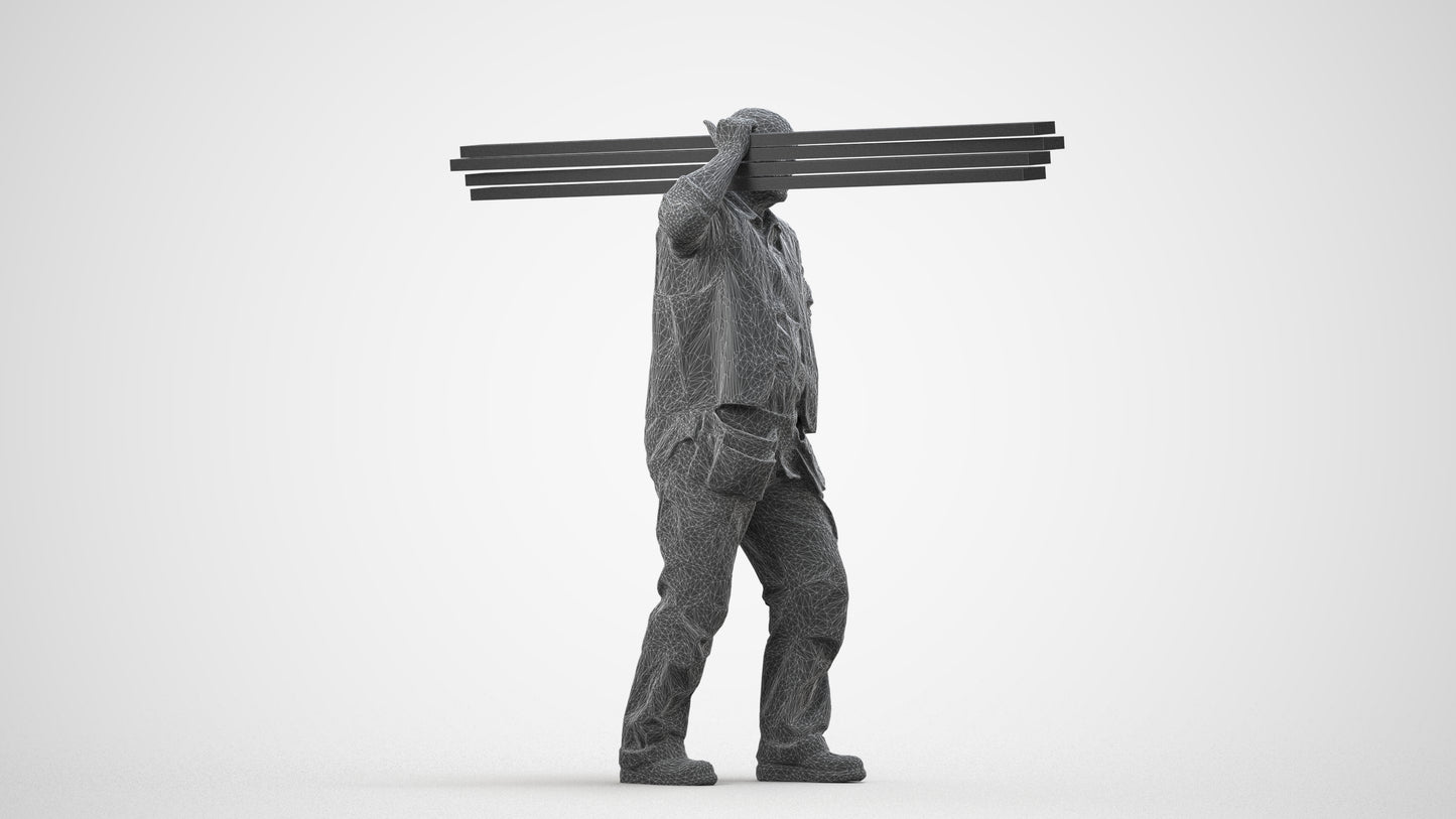 3D scanned senior man walking, photorealistic archviz people for Enscape and SketchUp, wireframe side view