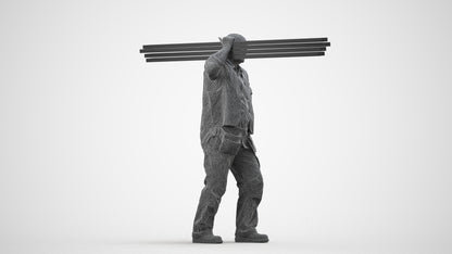3D scanned senior man walking, photorealistic archviz people for Enscape and SketchUp, wireframe side view
