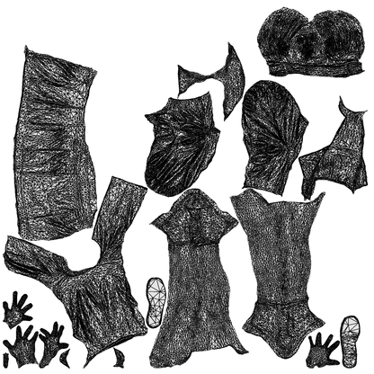 3D people model woman business walking, scanned human for 3ds Max rendering, wireframe top-down view