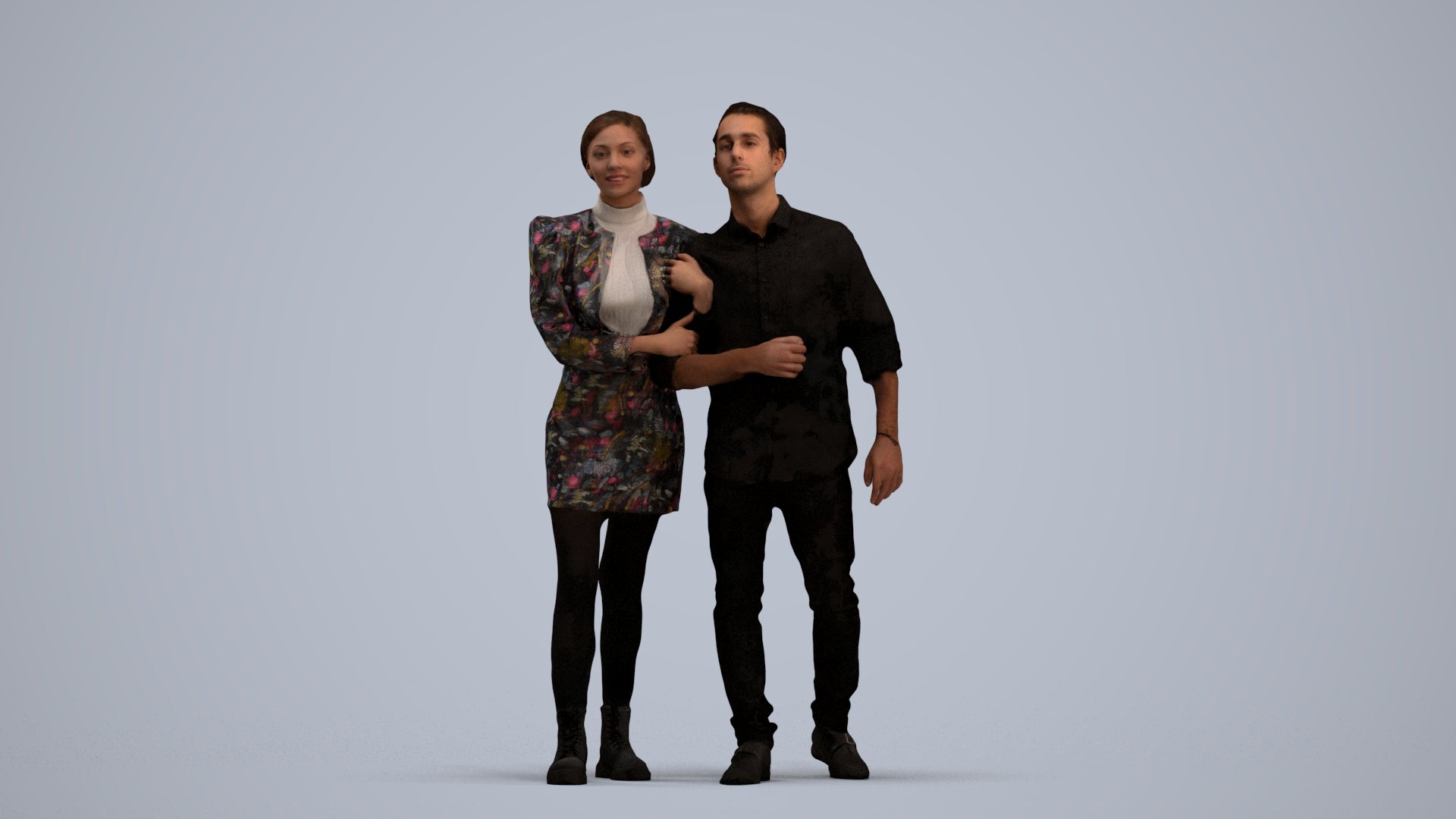 realistic 3D human woman casual couple, archviz people FBX OBJ for Blender, standing pose render