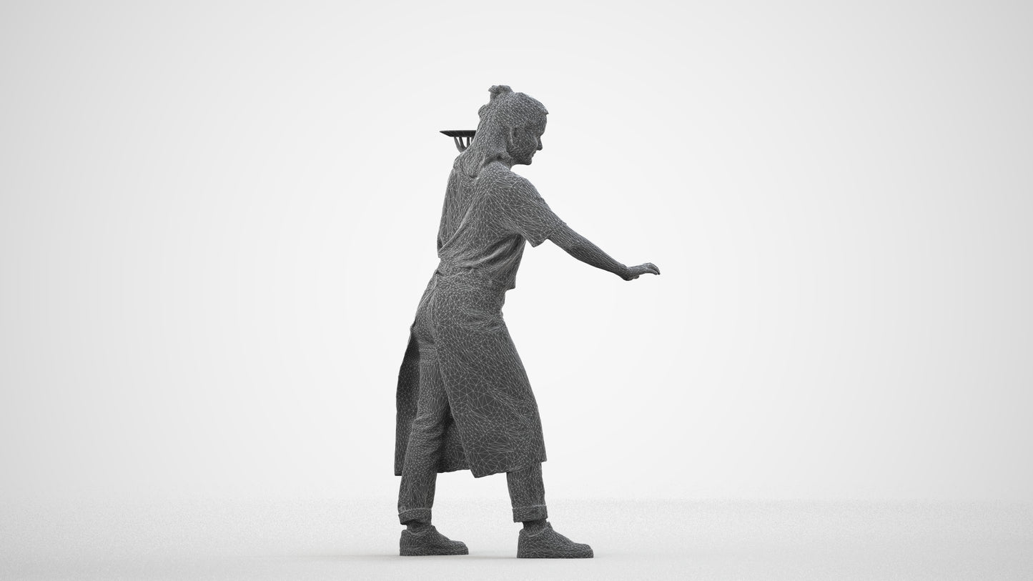 3D people model woman hospitality, scanned human for 3ds Max rendering, wireframe side view