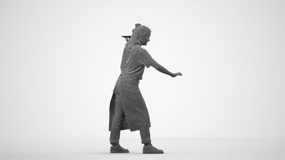 3D people model woman hospitality, scanned human for 3ds Max rendering, wireframe side view
