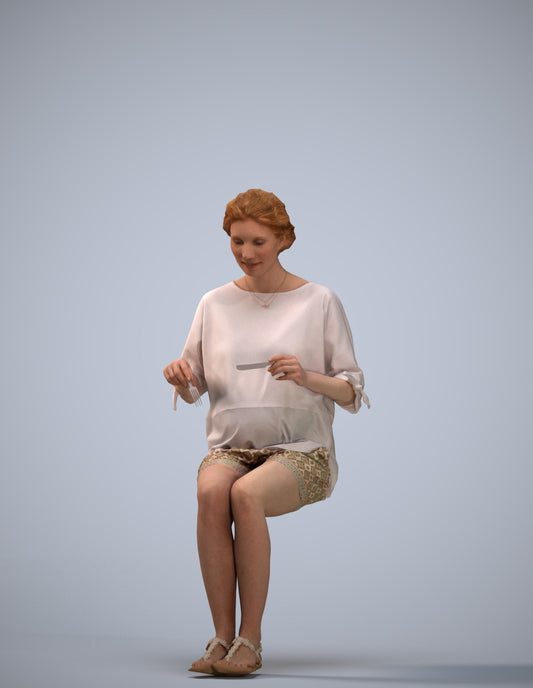 realistic 3D human woman casual sitting, archviz people FBX OBJ for Blender
