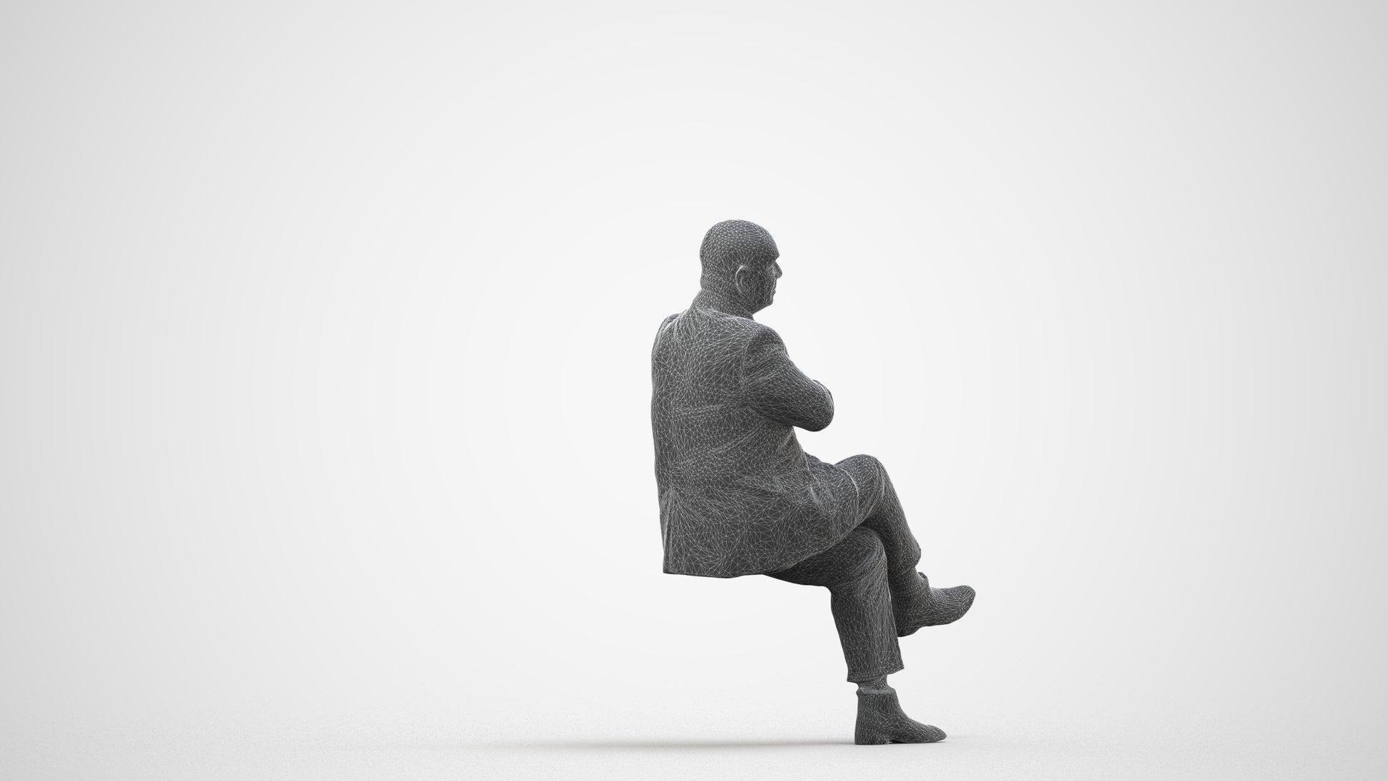 realistic 3D human senior man business mix, archviz people FBX OBJ for Blender, wireframe side view